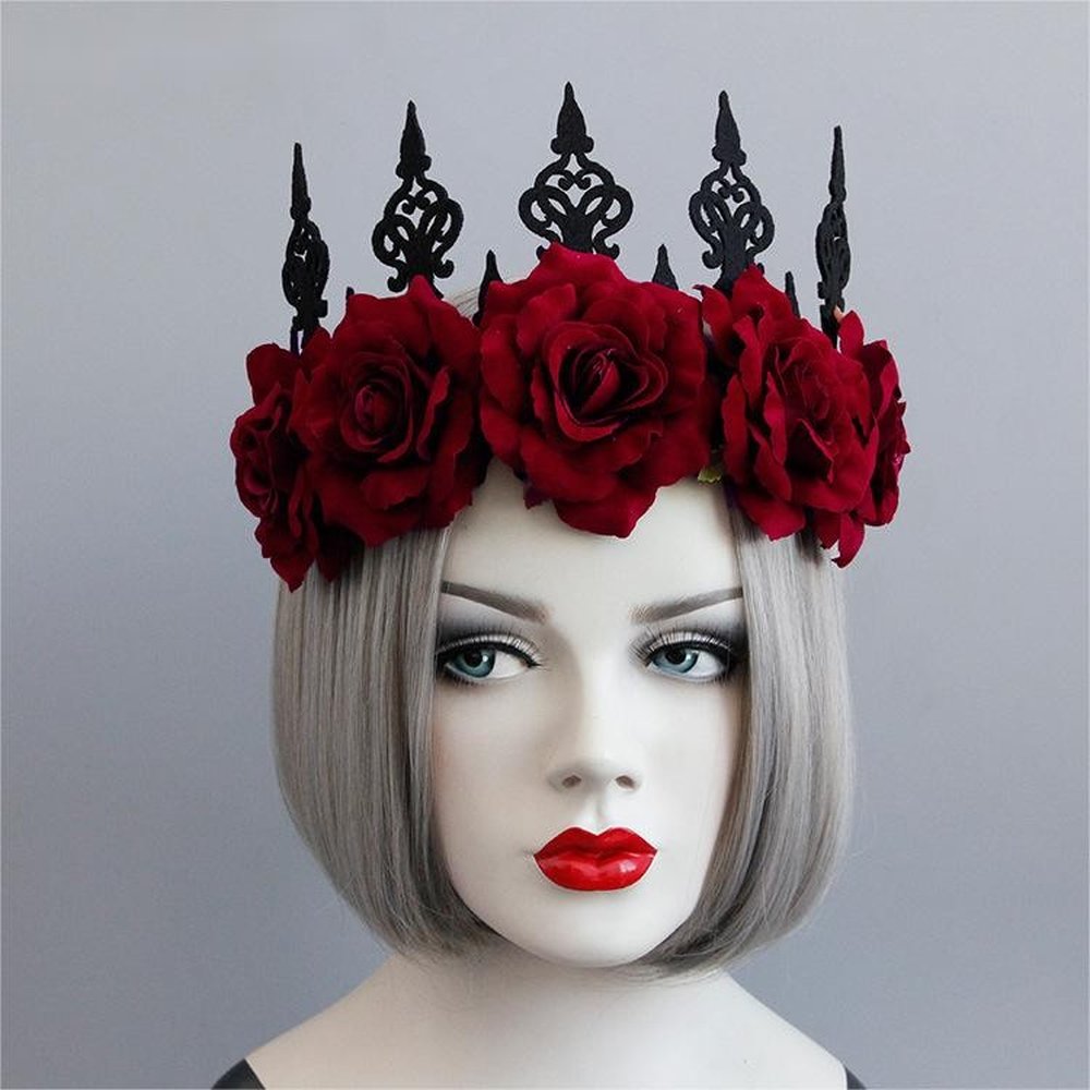 Zac's Alter Ego - Dark Red Rose Crown Coiffe de costume - Rouge